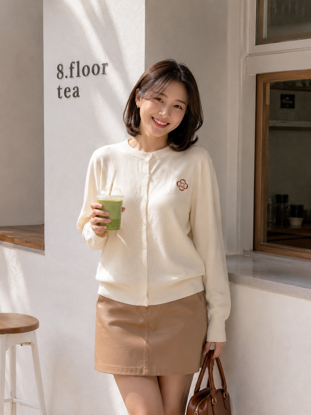 Sella Round Button Cardigan - Cream